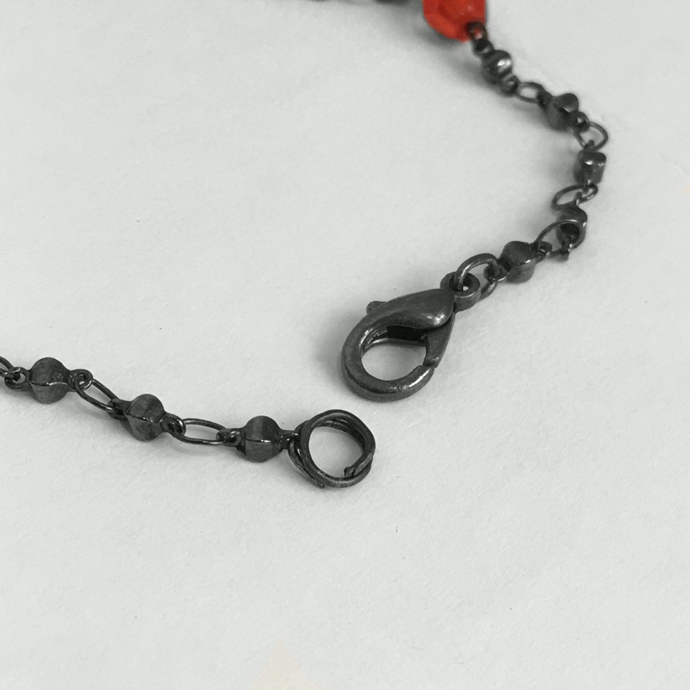 Gun Metal Red Faceted Crystal Glass Beads with Chain 3 Drop Earrings Set - Picture 4 of 5